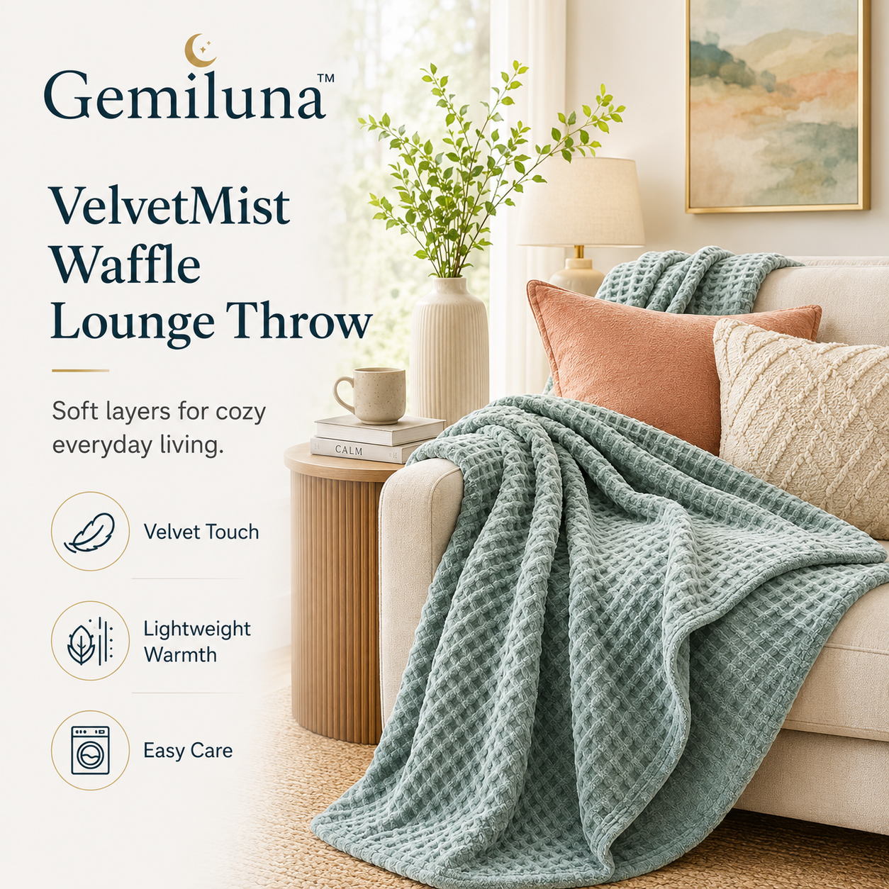 Gemiluna™ VelvetMist Waffle Lounge Throw