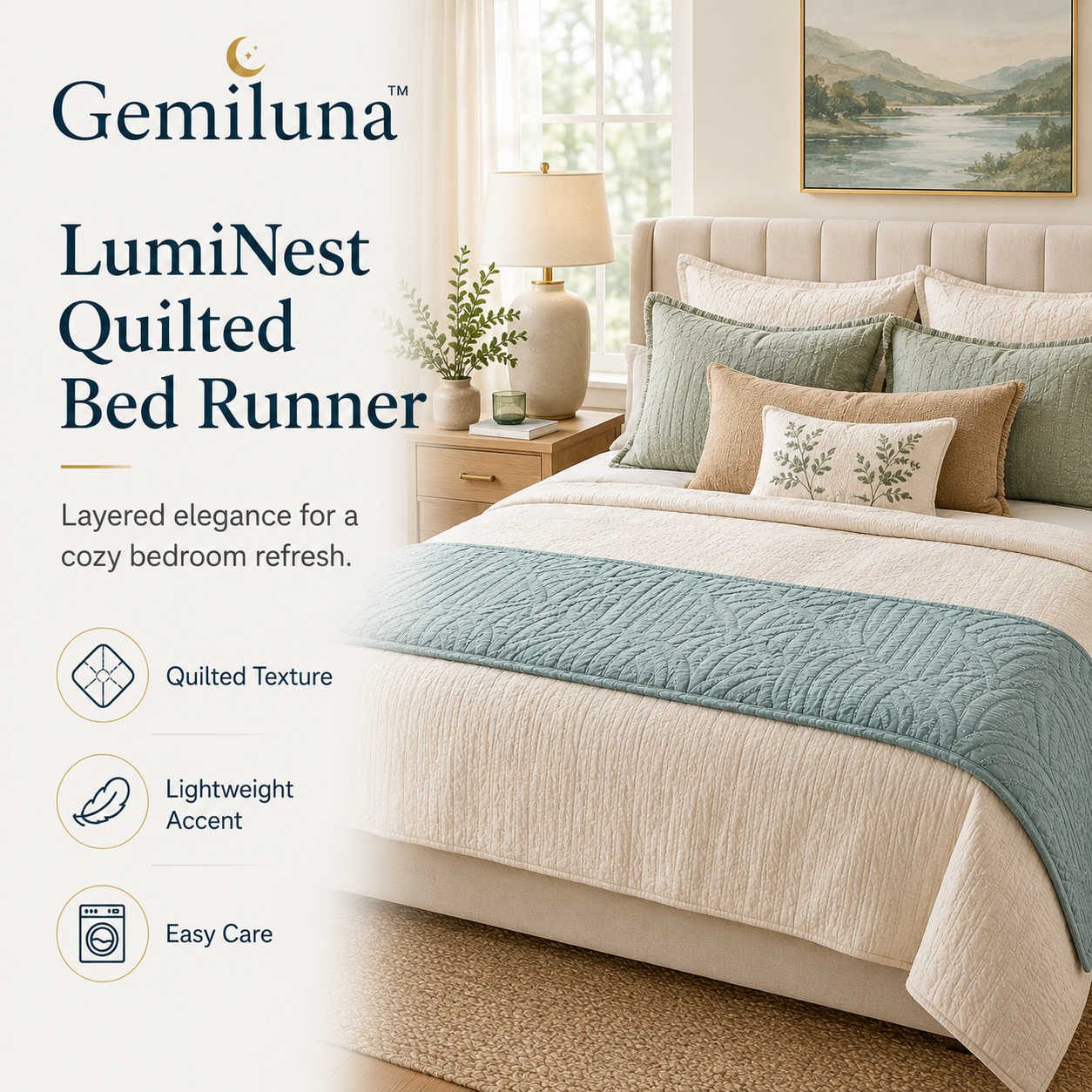 Gemiluna™ LumiNest Quilted Bed Runner