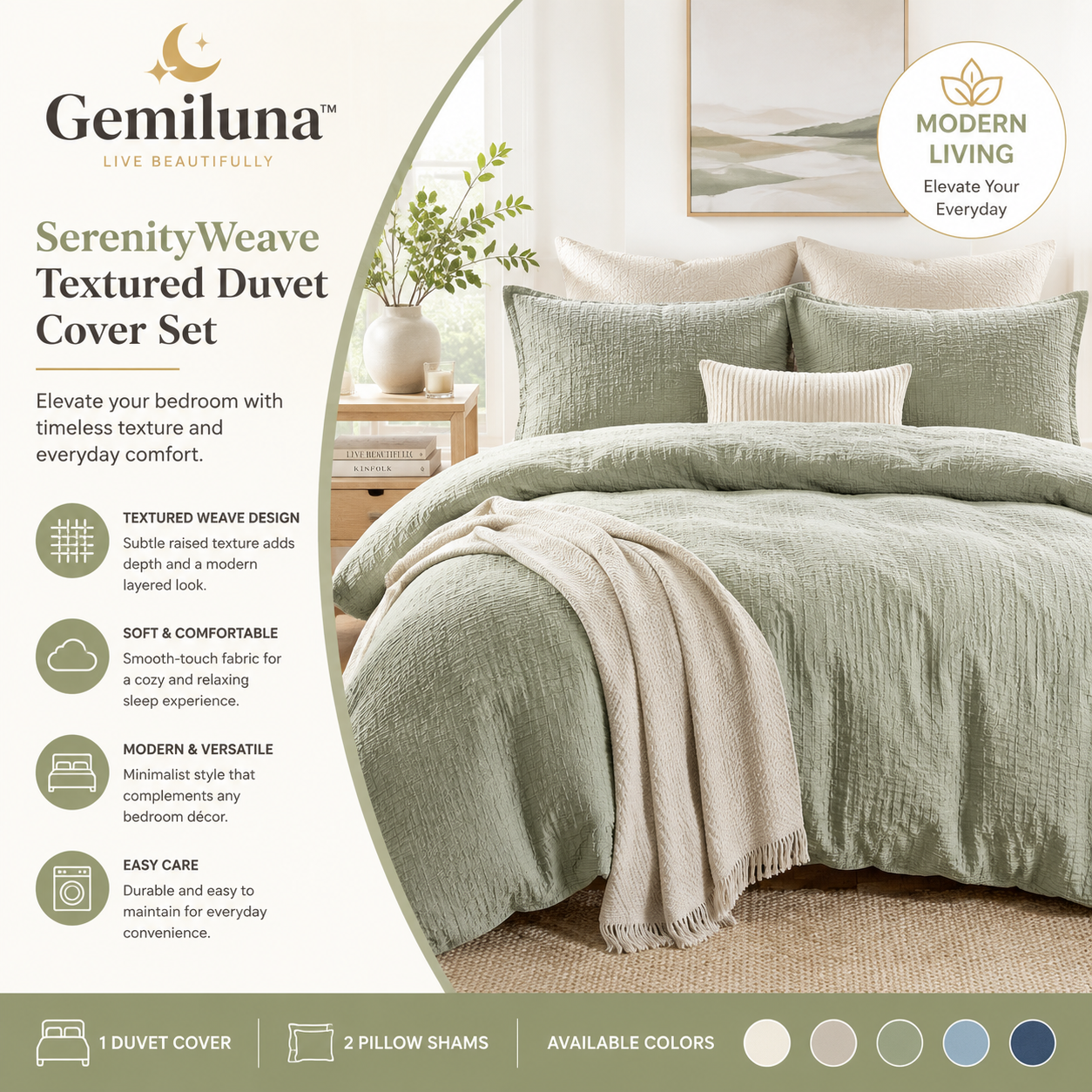 Gemiluna™ SerenityWeave Textured Duvet Cover Set